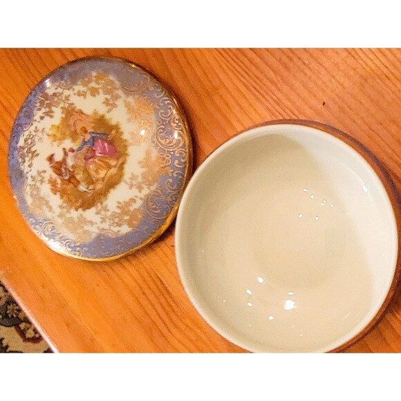 SA Limoges France Castel Trinket Dish French Rococo Hand Painted Courting Lovers - Picture 11 of 14